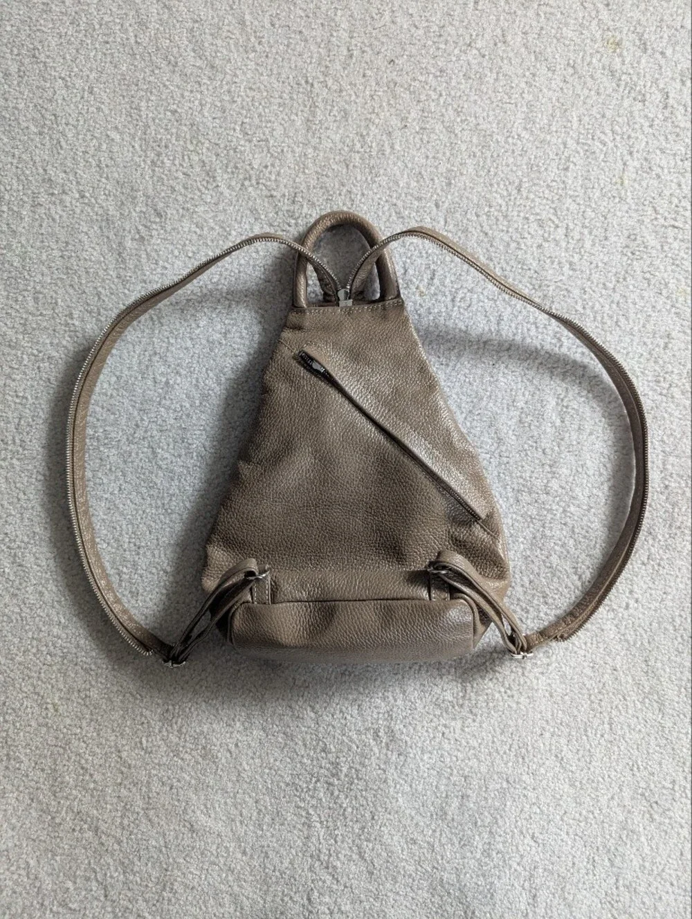 Valentina Pebbled Leather Taupe Multi-Wear Sling Backpack Bag